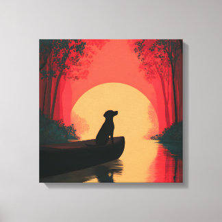 Lienzo Perro negro de Labrador minimalista al atardecer