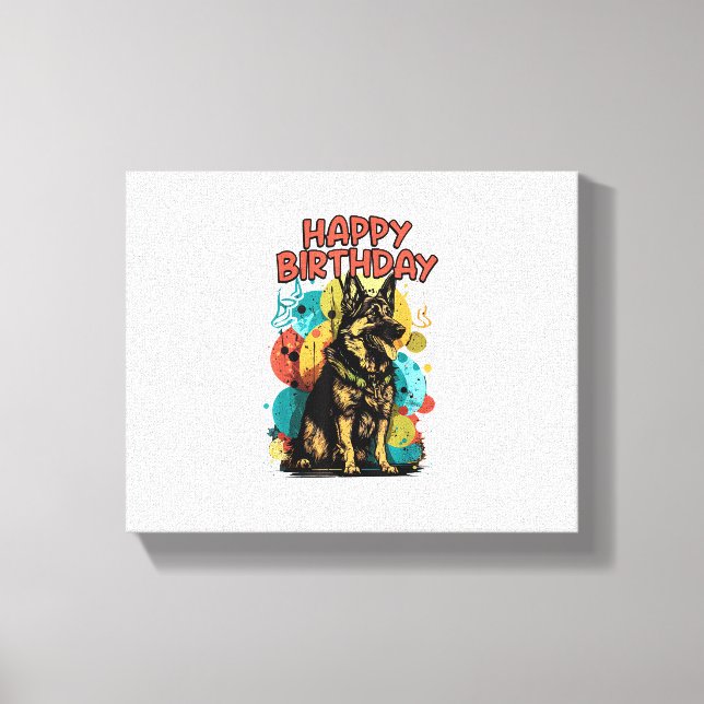 Lienzo Perro Pastor Alemán Feliz Cumpleaños Fiesta Shep R (Anverso)