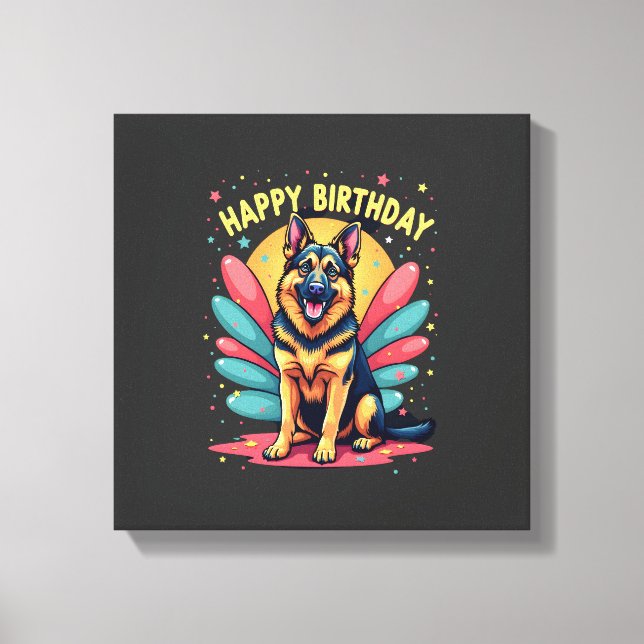 Lienzo Perro Pastor Alemán Feliz Cumpleaños Fiesta Shep R (Anverso)