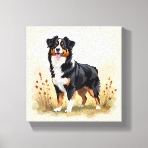 Lienzo Perro Pastor Australiano Tricolor Negro Aussie