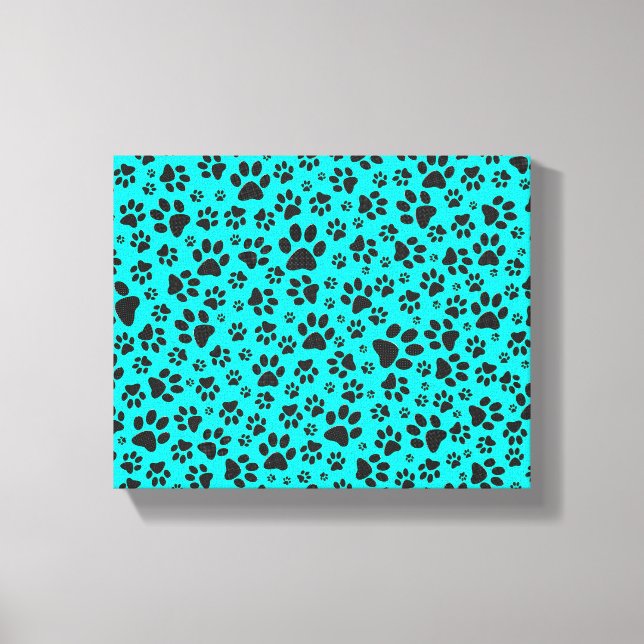 Lienzo Perro Paws Black and White Polka Dot en cian vivo (Anverso)