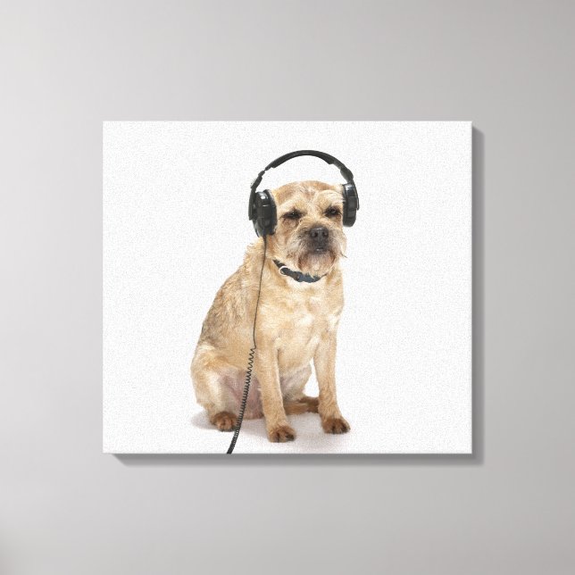 Lienzo Perro pequeño con auriculares (Anverso)
