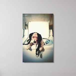 Lienzo Perro que ayuda hacia fuera con el lavado