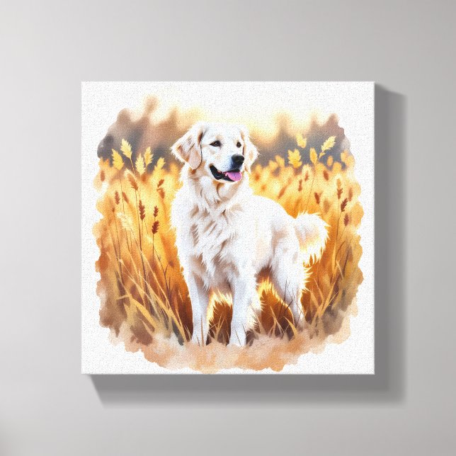 Lienzo Perro Retriever Dorado Blanco (Anverso)