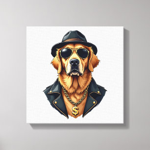 Lienzo Perro Retriever Dorado Genial Vintage con Gafas de