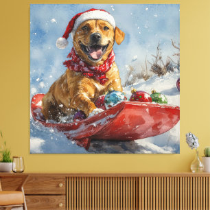 Lienzo Perro Ridgeback de Rodesia en Trineo de Navidad