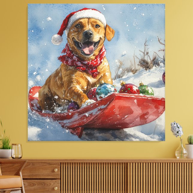 Lienzo Perro Ridgeback de Rodesia en Trineo de Navidad (Insitu (Sala de estar))