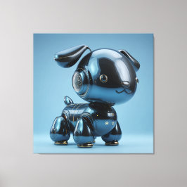 Lienzo Perro Robot Azul Cromo