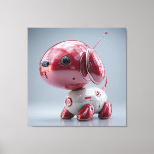 Lienzo Perro Robot Rojo Brillante
