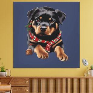 Lienzo Perro Rottweiler de Navidad con Bufanda