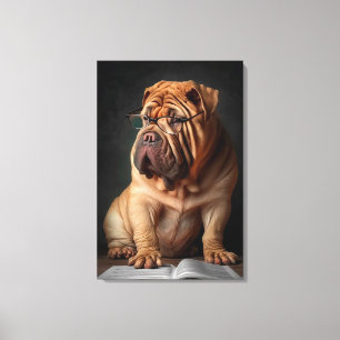 Lienzo Perro Shar Pei Inteligente con Diseño de Libro