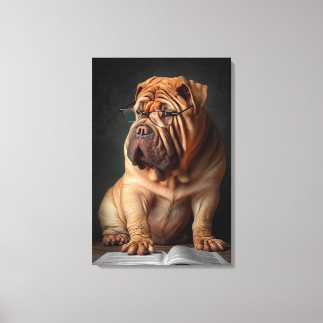 Lienzo Perro Shar Pei Inteligente con Diseño de Libro (Anverso)