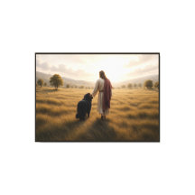 perro Terranova caminando con Jesús