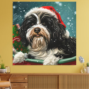 Lienzo Perro Terrier Tibetano Navidad Festiva
