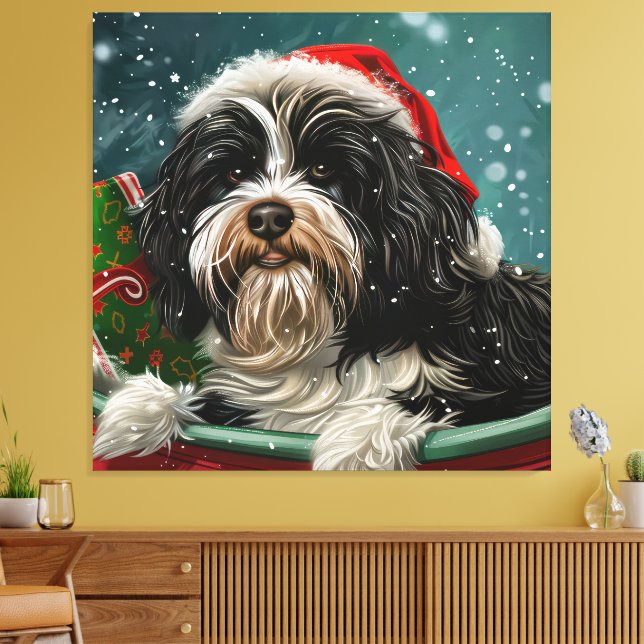 Lienzo Perro Terrier Tibetano Navidad Festiva (Insitu (Sala de estar))