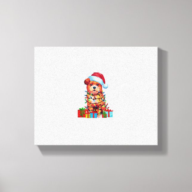 Lienzo Perro Zuchon Luces feas de Navidad Gorro de Santa  (Anverso)
