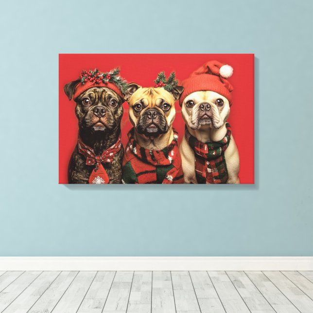 Lienzo Perros adorables celebran a Navidades (Insitu (piso de madera))