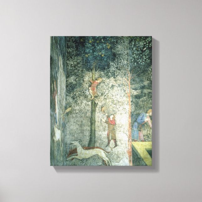 Lienzo Perros de caza y hombres trepando un árbol (Anverso)