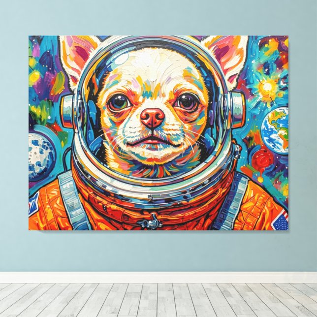 LIENZO PERROS EN EL ESPACIO-CHIHUAHUA 3 (Insitu (piso de madera))