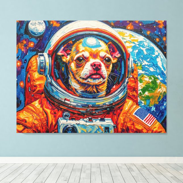 LIENZO PERROS EN EL ESPACIO-CHIHUAHUA 5 (Insitu (piso de madera))
