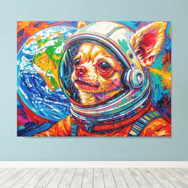 LIENZO PERROS EN EL ESPACIO-CHIHUAHUA 6 (Insitu (piso de madera))