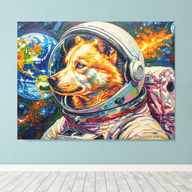 LIENZO PERROS EN EL ESPACIO-HUSKY (Insitu (piso de madera))