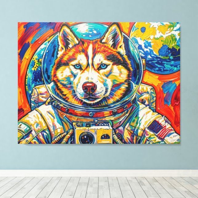 LIENZO PERROS EN EL ESPACIO-HUSKY 3 (Insitu (piso de madera))