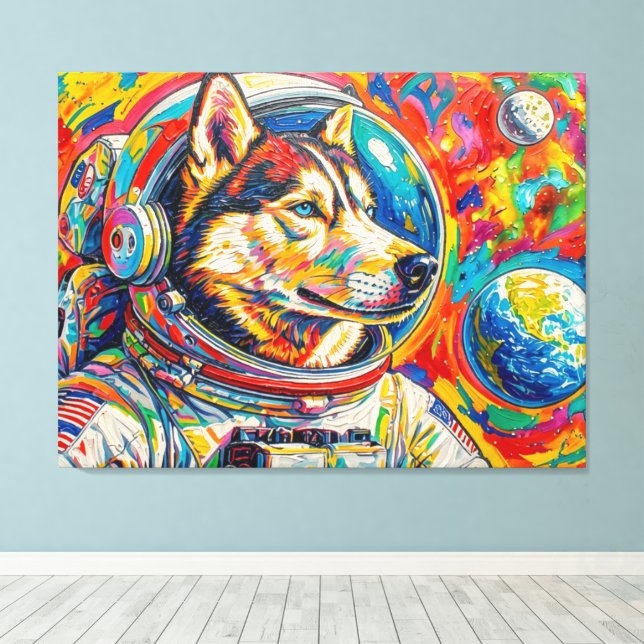 LIENZO PERROS EN EL ESPACIO-HUSKY 4 (Insitu (piso de madera))