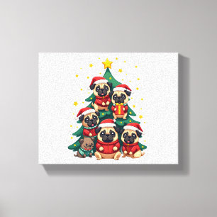 Lienzo Perros Pug árbol de Navidad lindo Xmas (3)