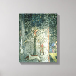 Lienzo Perros y hombres de caza que suben un árbol