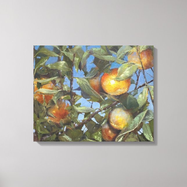 Lienzo Persimmon Fruit Tree Hermosa Pintura Original (Anverso)