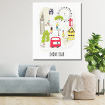 Lienzo Personajes emblemáticos del Personalizado Artsy Ma<br><div class="desc">Un mapa personalizado contemporáneo y estilizado de Londres con personajes que recorren su vida cotidiana,  monumentos y un autobús rojo de dos pisos,  taxi negro y una caja de teléfono roja icónica.</div>