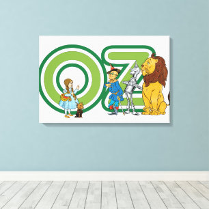 Lienzo Personajes vintage del mago de Oz y letras de text