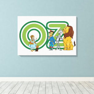 Lienzo Personajes vintage del mago de Oz y letras de text
