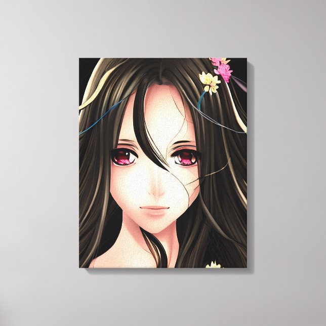 Lienzo Personalizado Chica de Pink Eyed Brunette Anime (Anverso)