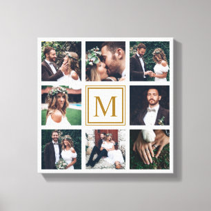 Lienzo Personalizado Collage 8 Boda Photo Gold Monograma