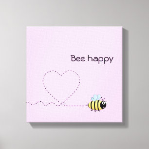 Lienzo Personalizado de abejas lindo feliz rosa