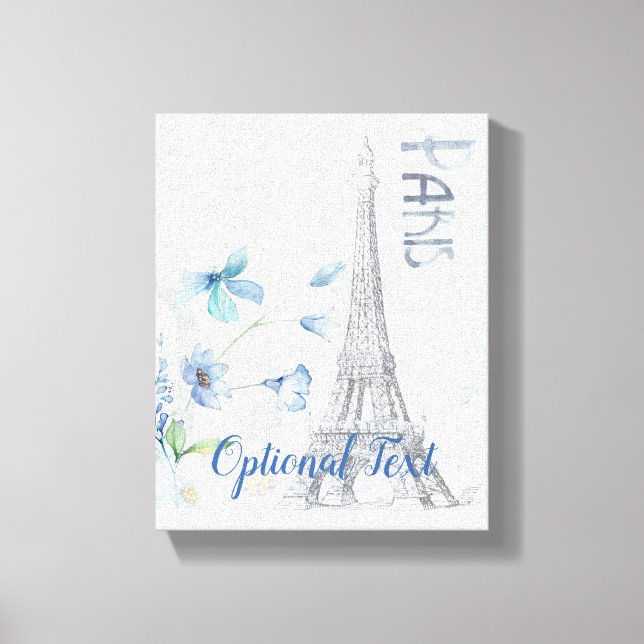 Lienzo Personalizado de Escena de París y Flores Azules (Anverso)