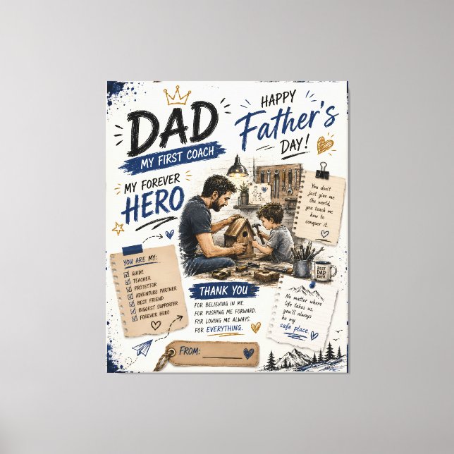 Lienzo personalizado de Papá Mi Primer Entrenador (Anverso)