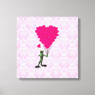 Lienzo Personalizado de rana divertida y corazón rosado e