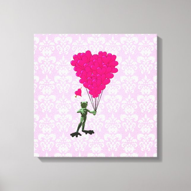 Lienzo Personalizado de rana divertida y corazón rosado e (Anverso)