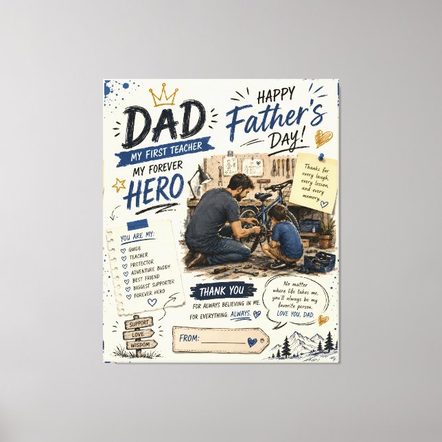 Lienzo personalizado del Día del Padre héroe papá (Anverso)