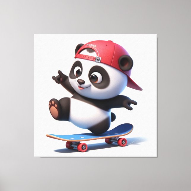 Lienzo Personalizado divertida Panda en Skateboard (Anverso)
