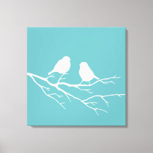 Lienzo Personalizado Dos Pequeños Pájaros Blancos Silhoue