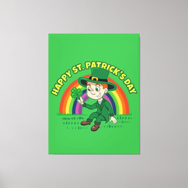 Lienzo Personalizado lindo leprechaun con shamrock y arco (Anverso)