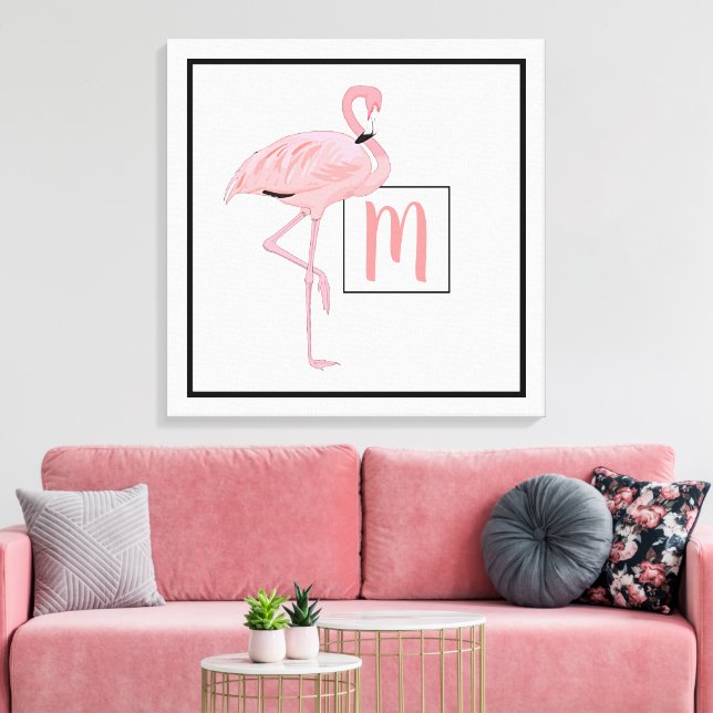 Lienzo Personalizado Monograma Cute Flamingo Rosa (Insitu (Sala de estar))
