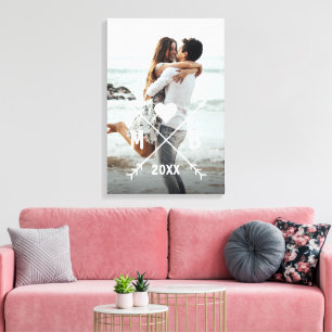 Lienzo Personalizado Monograma estiloso Corazón de pareja