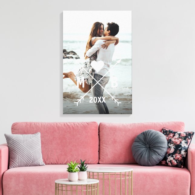 Lienzo Personalizado Monograma estiloso Corazón de pareja (Insitu (Sala de estar))