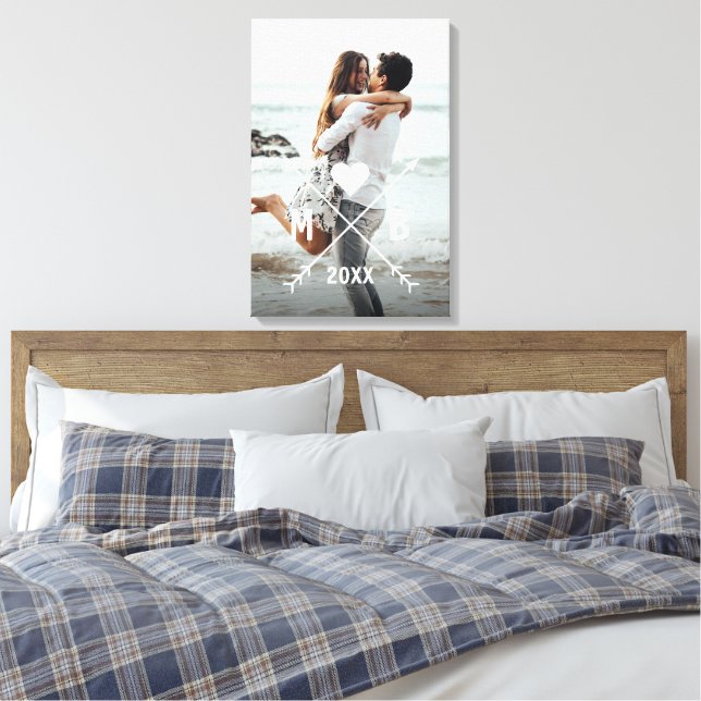 Lienzo Personalizado Monograma estiloso Corazón de pareja (Insitu(Dormitorio))
