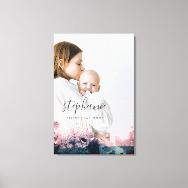 Lienzo Personalizado Primer año mamá Rosa de foto oro (Anverso)